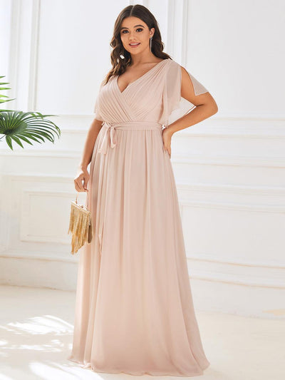 pretty LEORA|Robe de soirée en mousseline de soie longue de grande taille à encolureen V Maxi