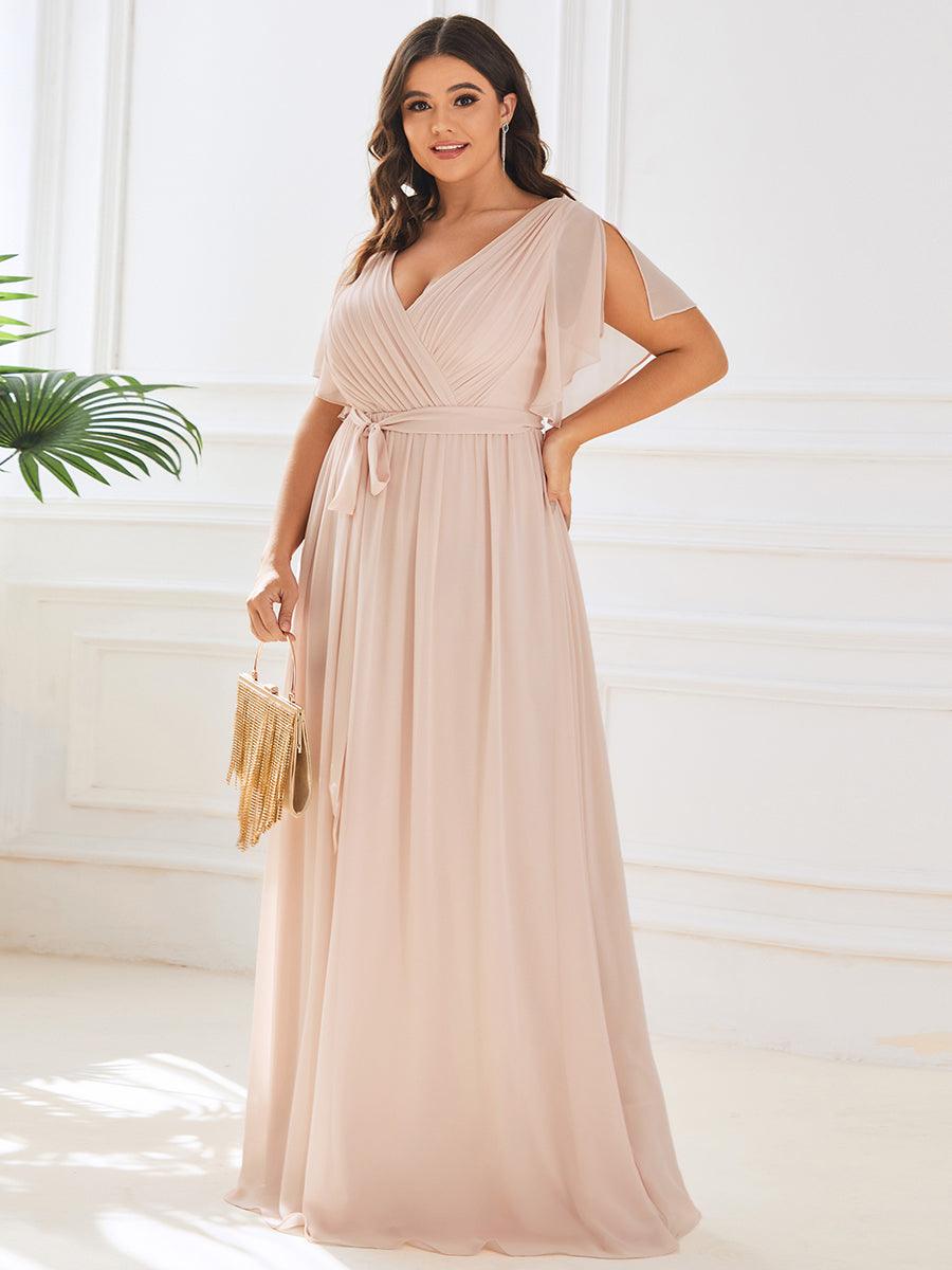 Robe de soirée en mousseline de soie longue de grande taille à encolureen V Maxi #Couleur_Blush