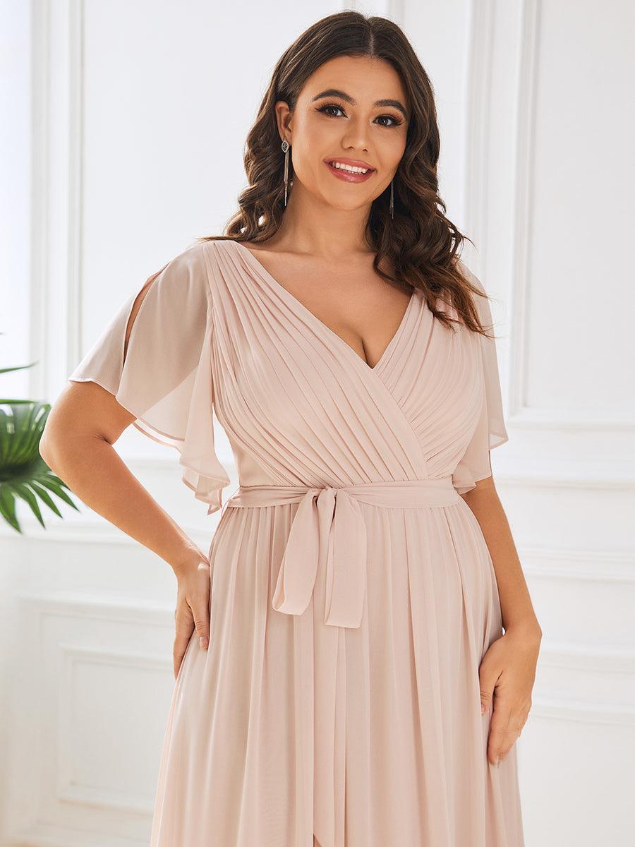 Robe de soirée en mousseline de soie longue de grande taille à encolureen V Maxi #Couleur_Blush