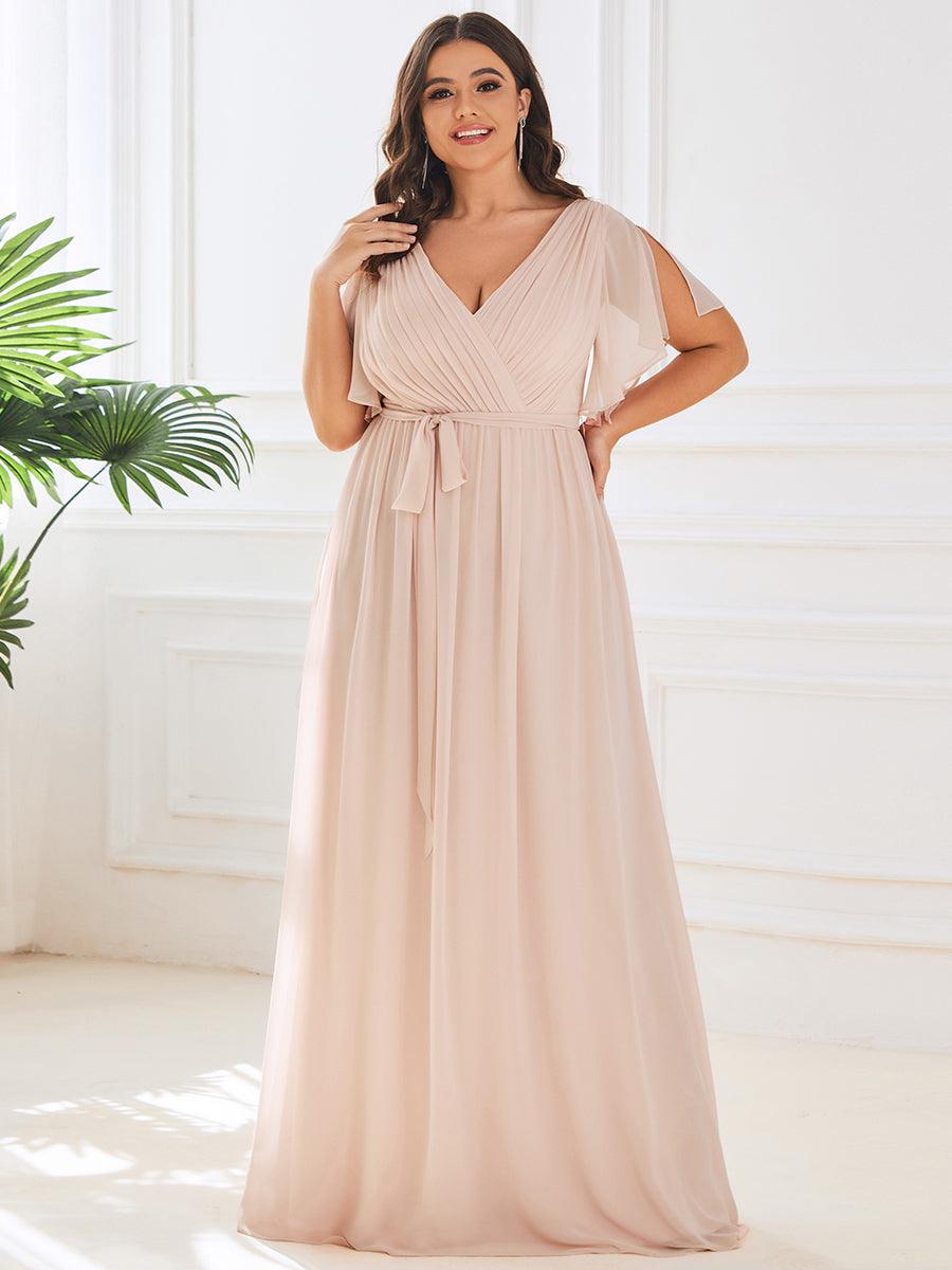 Taille personnalisée Robe de soirée en mousseline de soie à encolure en V #Couleur_Blush