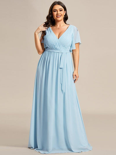 pretty LEORA|Robe de demoiselle d'honneur en mousseline de soie longue de grande taille à encolureen V Maxi