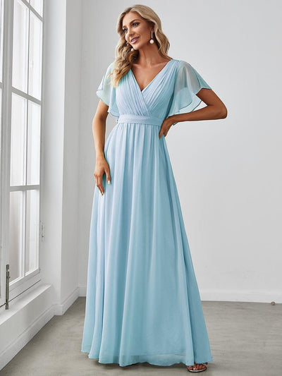 ever LEORA|Robe d’invitée de mariage en mousseline de soie à col V et à manches flottantes