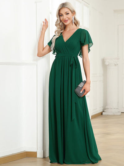 ever LEORA|Robe d’invitée de mariage en mousseline de soie à col V et à manches flottantes