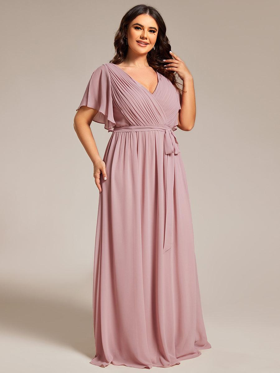 Robe demoiselle d'honneur en mousseline à encolure en V et à manches flottantes #Couleur_Rose fumee