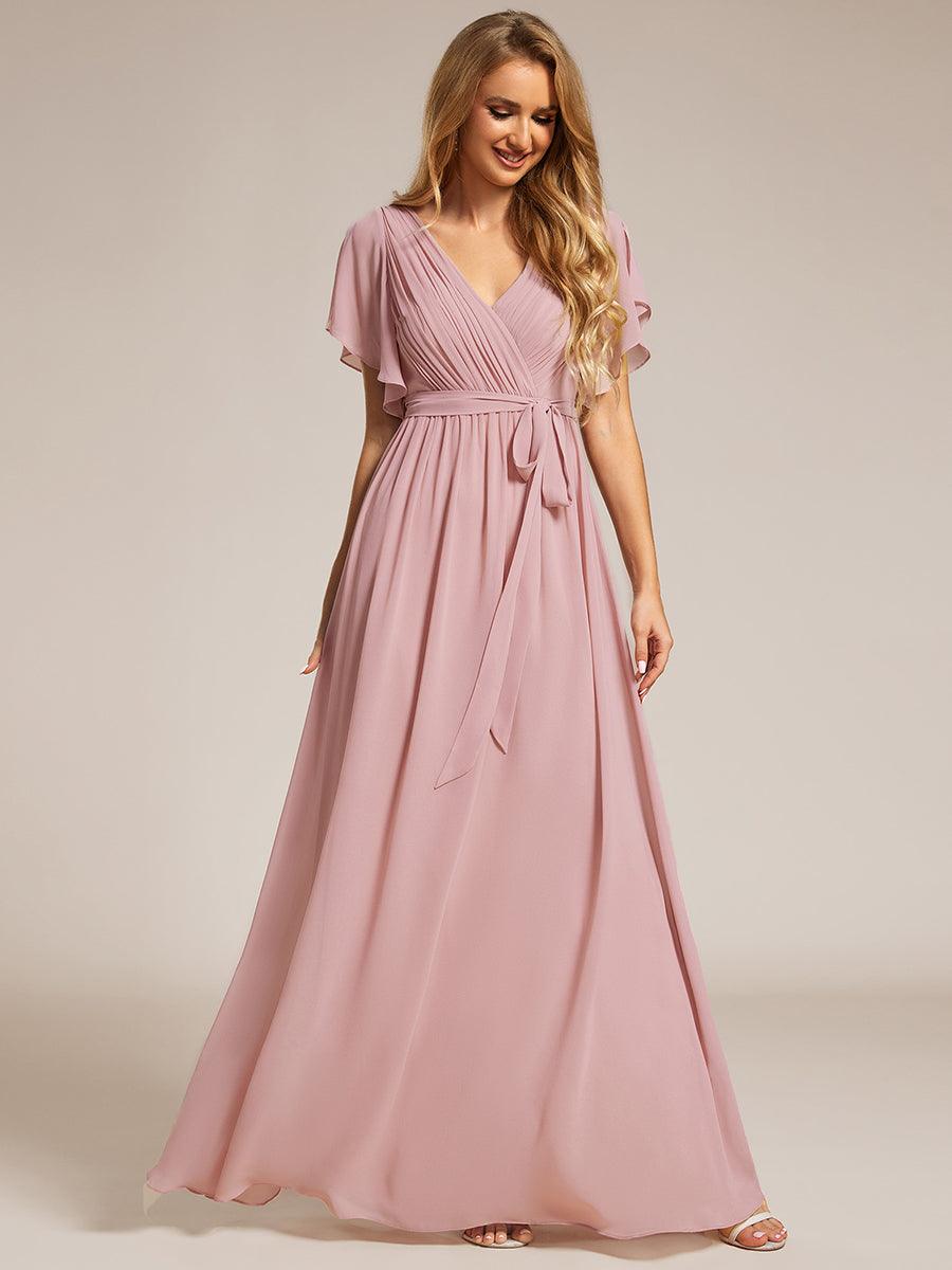 Taille personnalisée Robe de soirée en mousseline de soie à encolure en V #Couleur_Rose fumee