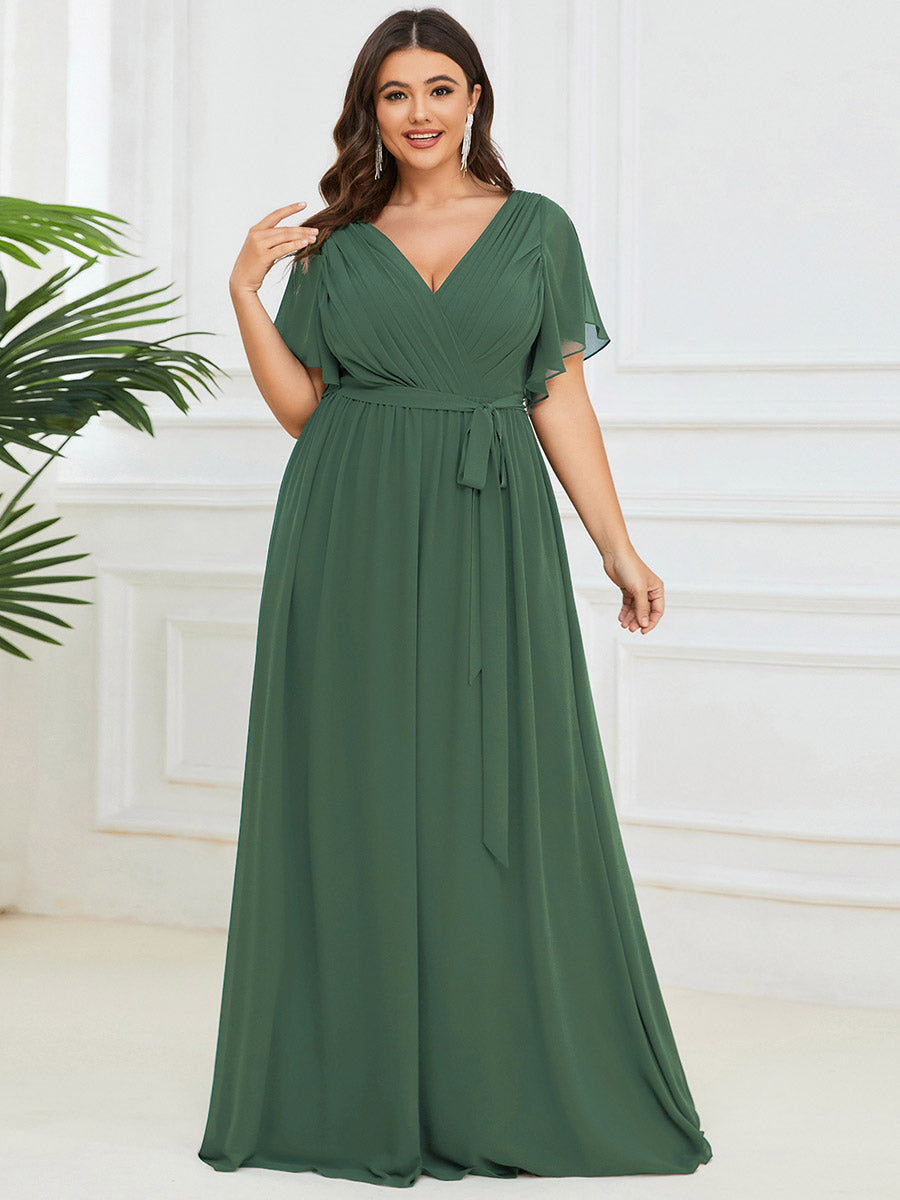 Robe mariage invitée en mousseline de soie à encolure en V et à manches flottantes #Couleur_Eukalyptus Grün