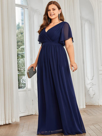pretty LEORA|Robe mariage invitée en mousseline de soie longue de grande taille à encolure en V Maxi