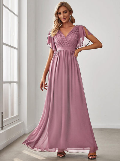 ever LEORA|Robe de soirée en mousseline de soie à col V et à manches flottantes