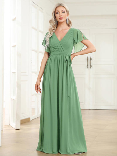 ever LEORA|Robe Demoiselle d'Honneur Mousseline Évasée à Manches Flottantes et Col V