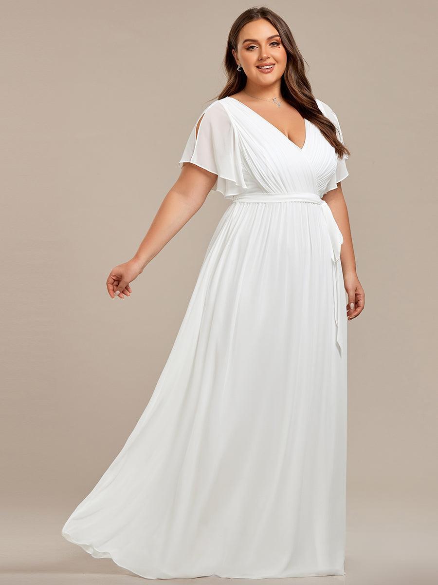 Robe de soirée en mousseline de soie longue de grande taille à encolureen V Maxi #Couleur_Blanc