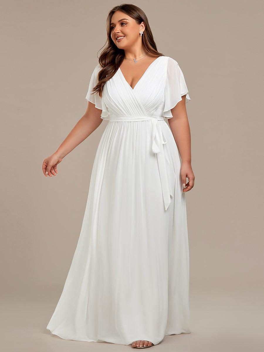 Robe de soirée en mousseline de soie longue de grande taille à encolureen V Maxi #Couleur_Blanc