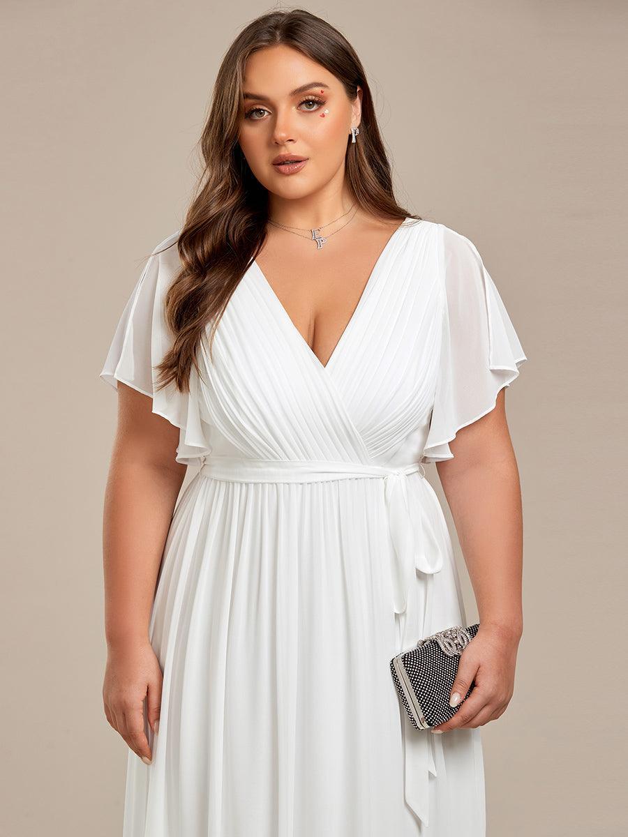 Robe de soirée en mousseline de soie longue de grande taille à encolureen V Maxi #Couleur_Blanc