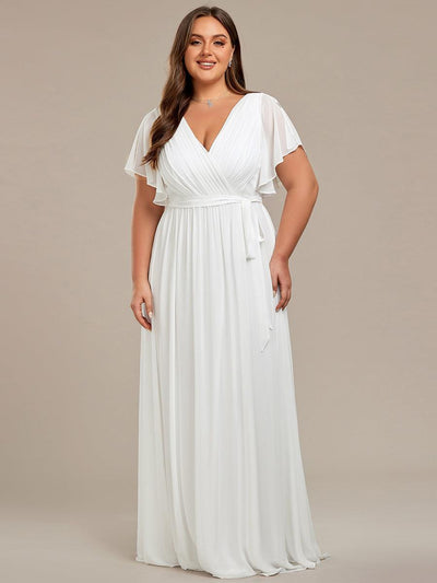 pretty LEORA|Robe de soirée en mousseline de soie longue de grande taille à encolureen V Maxi