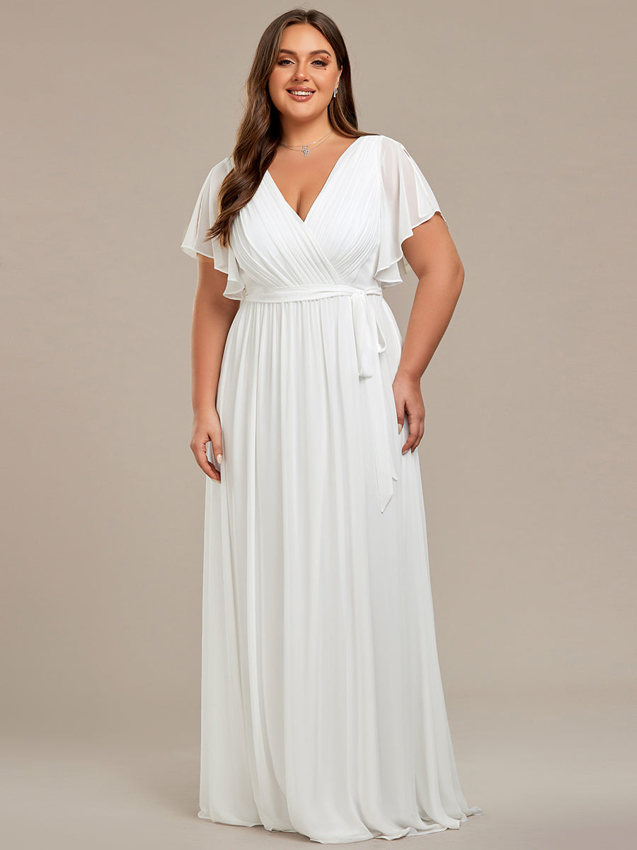 Robe de soirée en mousseline de soie à encolure en V et à manches flottantes #Couleur_Blanc