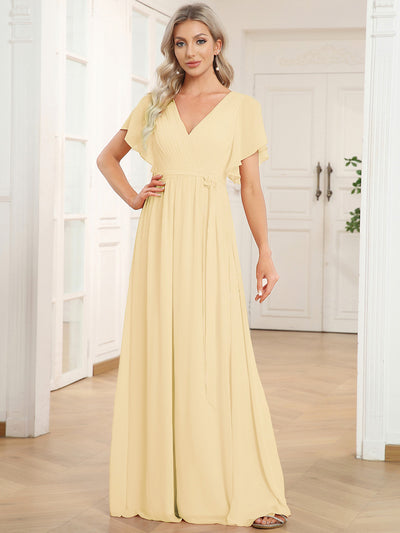 ever LEORA|Robe Demoiselle d'Honneur Mousseline Évasée à Manches Flottantes et Col V