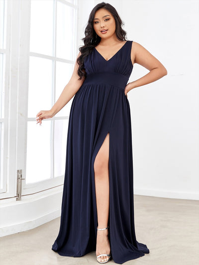 pretty SORAYA|Robe de bal grande taille sans manches col en v empire fendue au sol