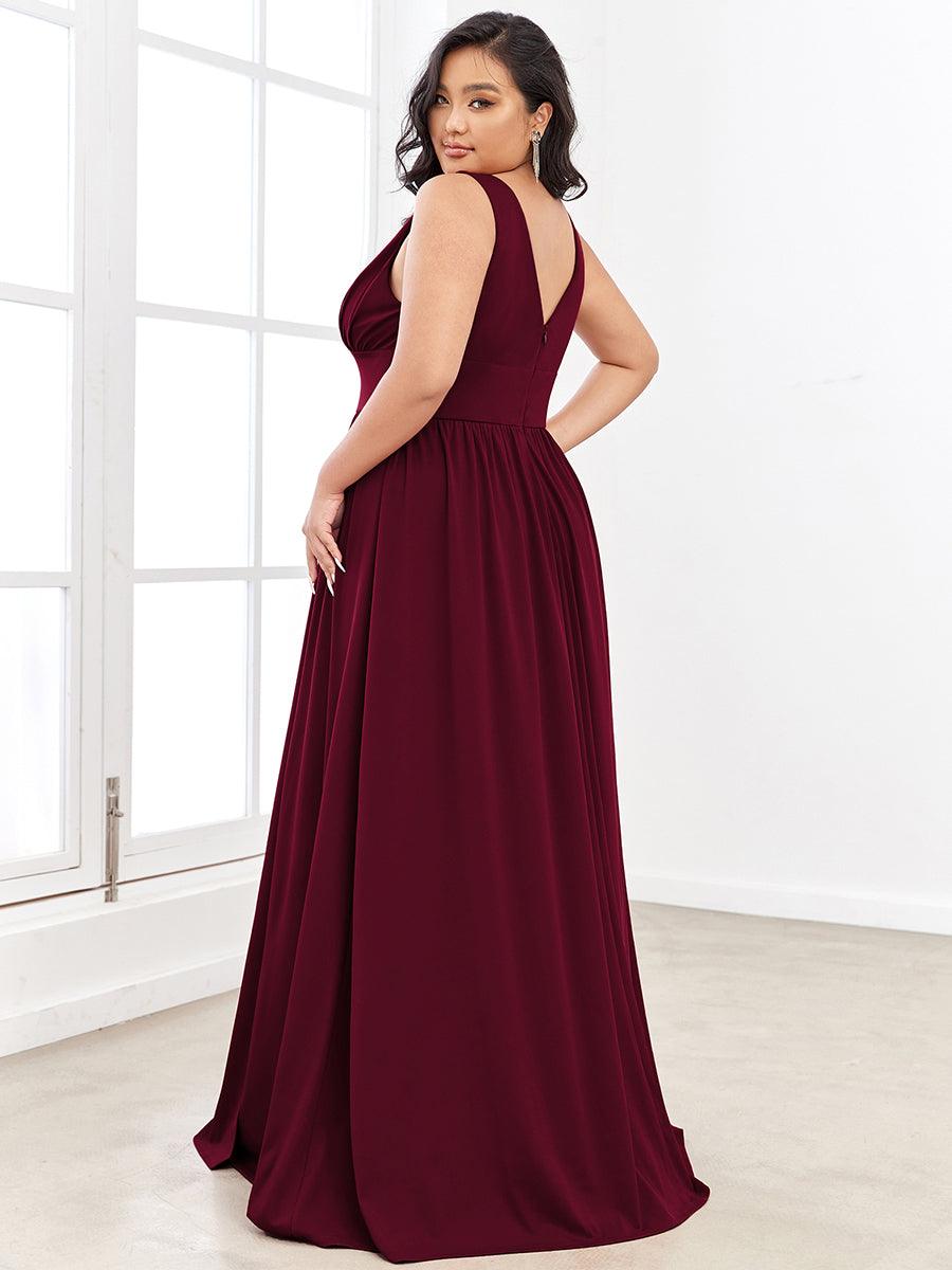 Robe de soirée longue au sol à taille empire et à encolure en V #Couleur_Bordeaux