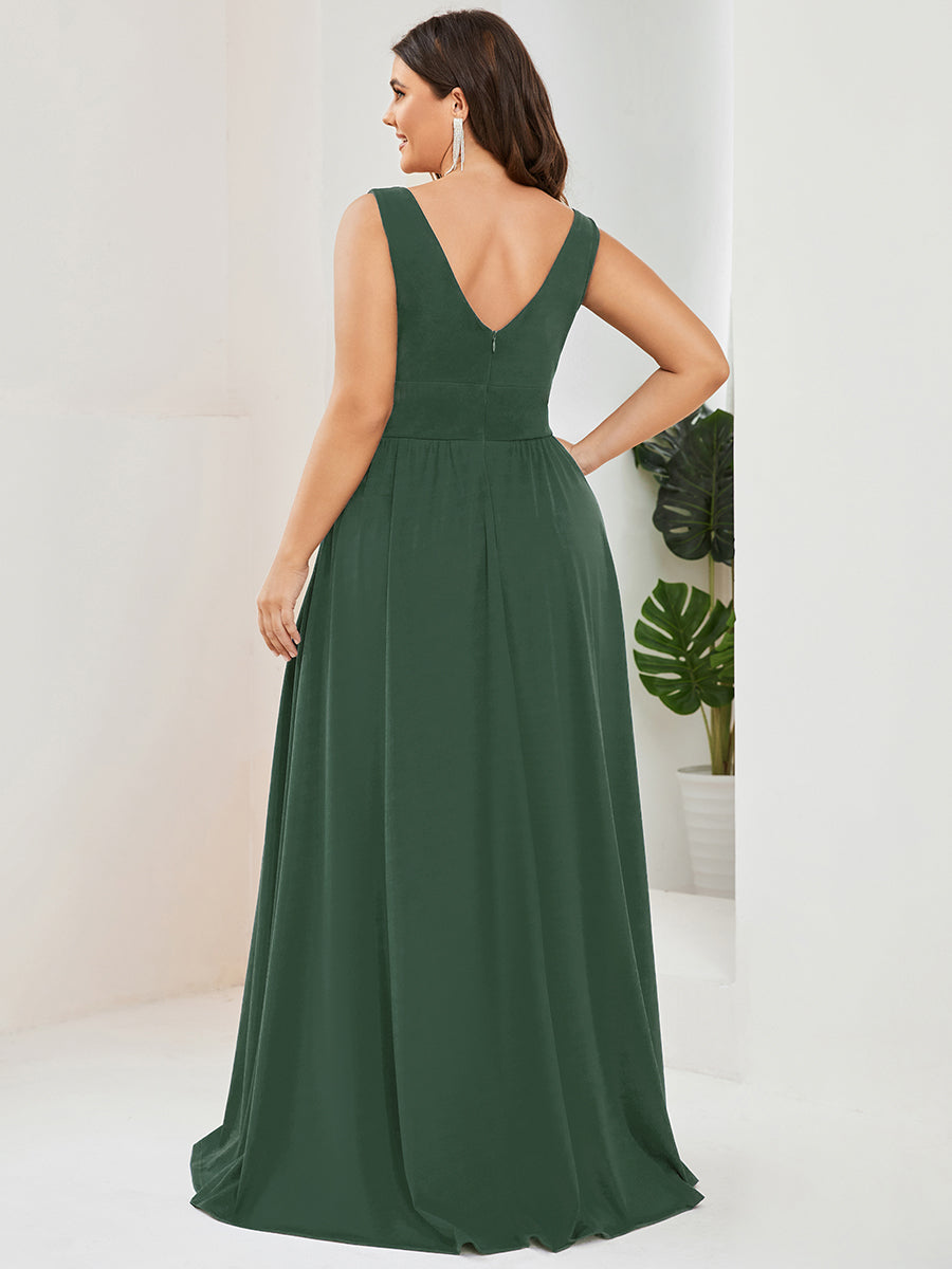 Robe de soir??e longue au sol ?? taille empire et ?? encolure en V #Couleur_Eukalyptus Grün