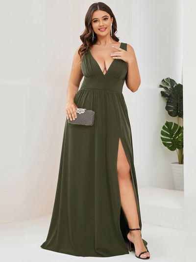 pretty SORAYA|Robe de bal grande taille sans manches col en v empire fendue au sol