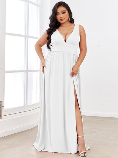 pretty SORAYA|Robe de soirée grande taille sans manches col en v empire fendue au sol
