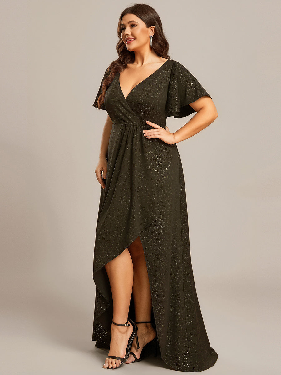 Robe de Soirée élégante à paillettes décolleté en V profond fente sur le devant #Couleur_Vert Armée