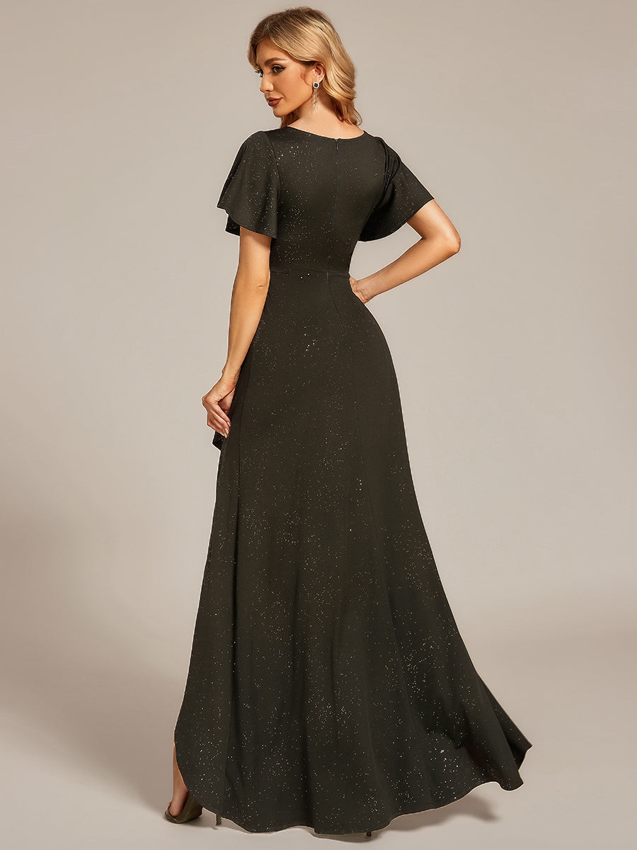Robe de Soirée élégante à paillettes décolleté en V profond fente sur le devant #Couleur_Vert Armée