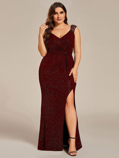 pretty NOIRE|Robe de soirée élégante à col en V à sequins de grande taille