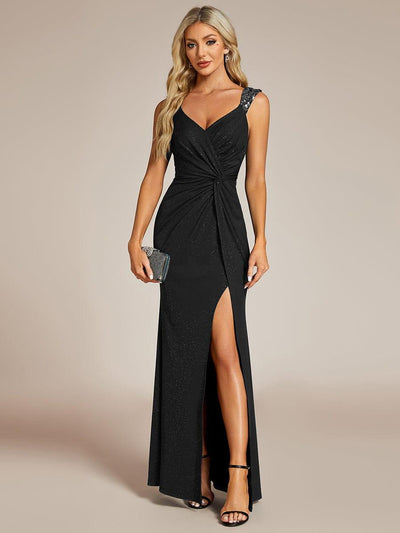 ever NOIRE|Robe de soirée élégante à paillettes et col en V