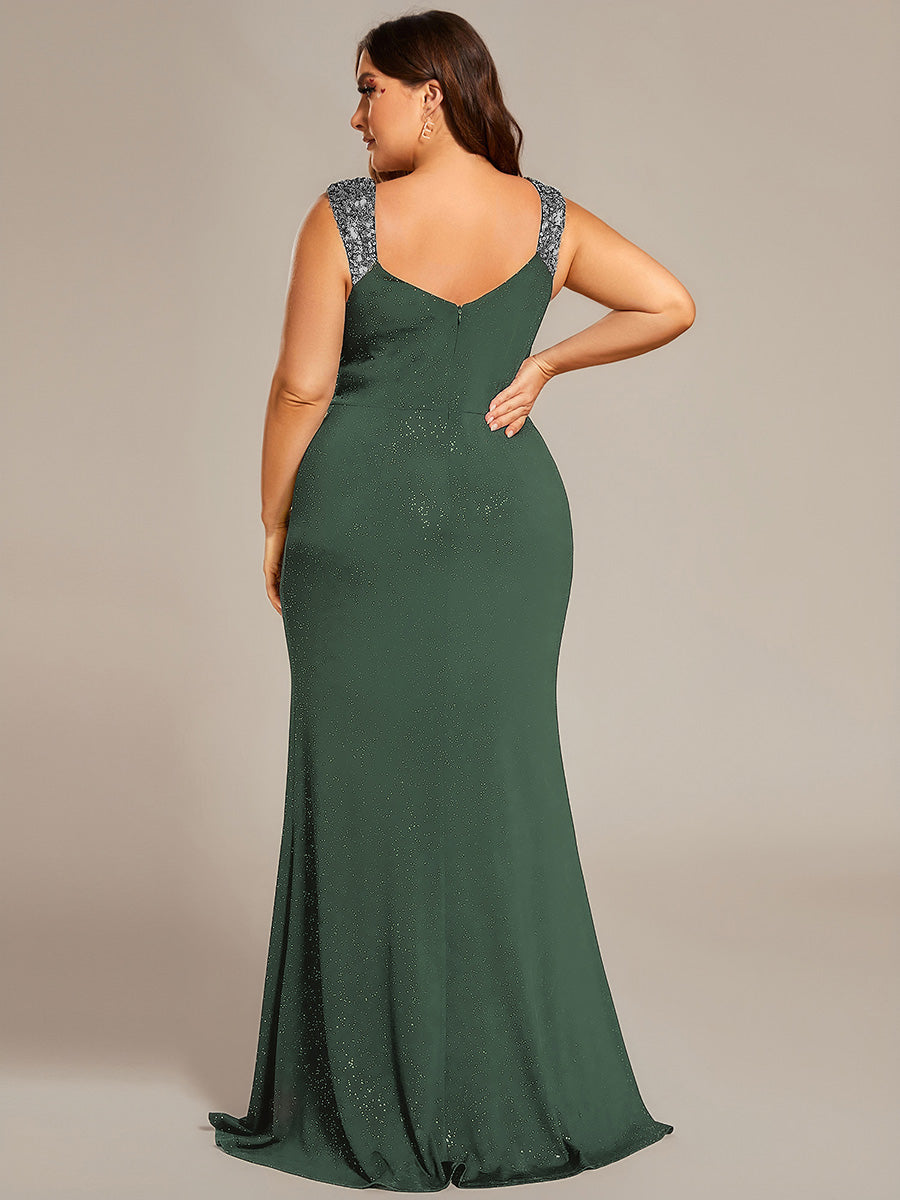 Robe de soirée élégante à col en V à sequins de grande taille #Couleur_Eucalyptus