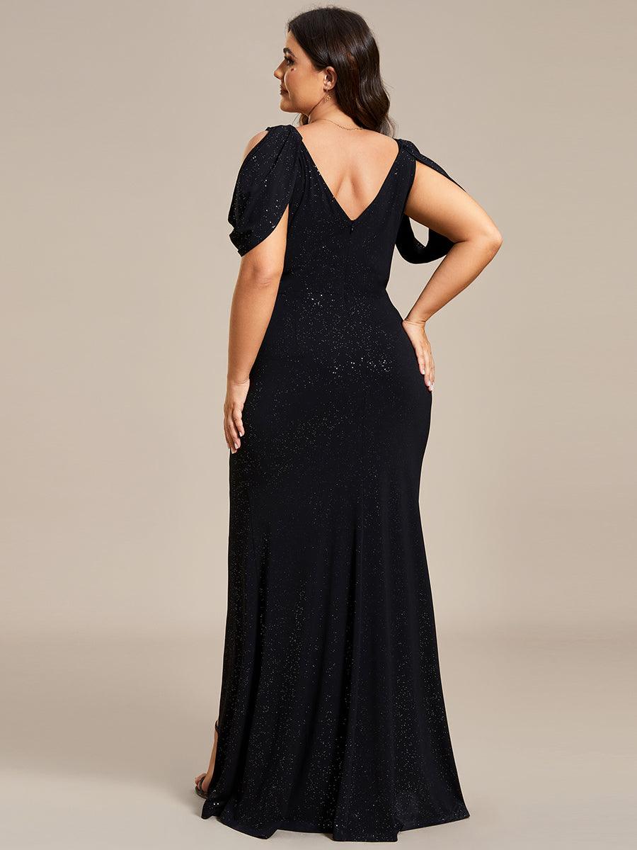 Robe de Soirée Scintillante avec Ceinture Brillante à Epaule Dénudée de Grande Taille #Couleur_Noir