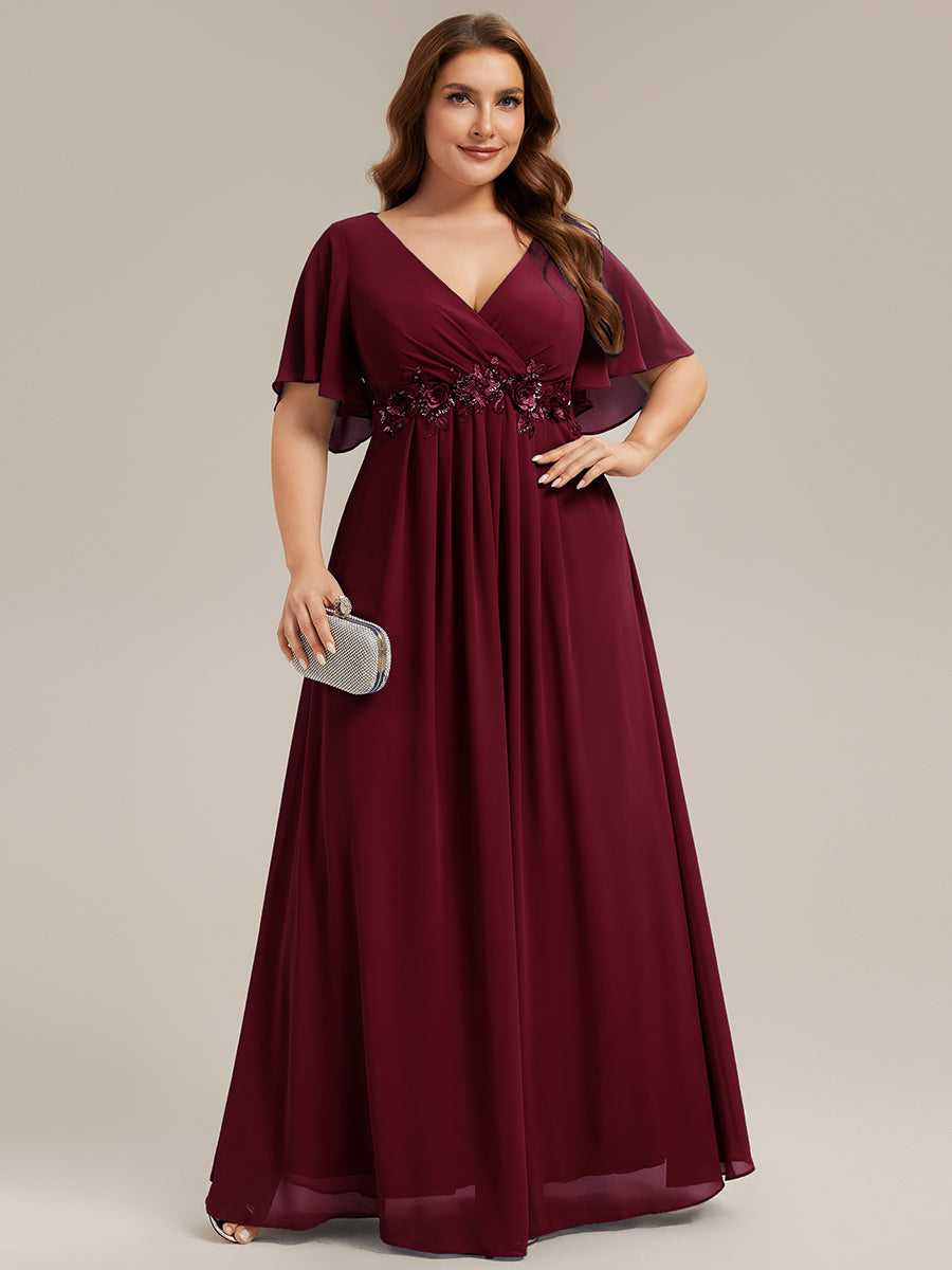 Robe de soirée élégante en mousseline de soie avec manches flottantes#Couleur_Bordeaux