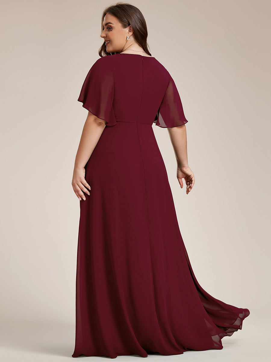 Robe de soirée élégante en mousseline de soie avec manches flottantes#Couleur_Bordeaux
