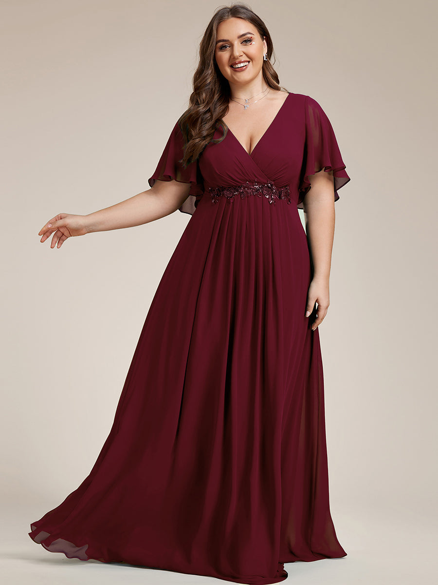 Robe de soirée élégante en mousseline de soie avec manches flottantes#Couleur_Bordeaux