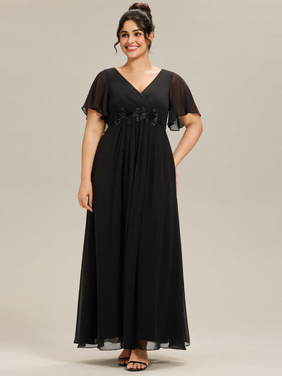 pretty IVYROSE|Robe longue en mousseline avec manches volantées et détails en appliqué