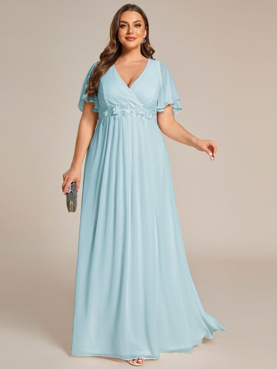 Robe de soirée élégante en mousseline de soie avec manches flottantes#Couleur_Bleu Ciel