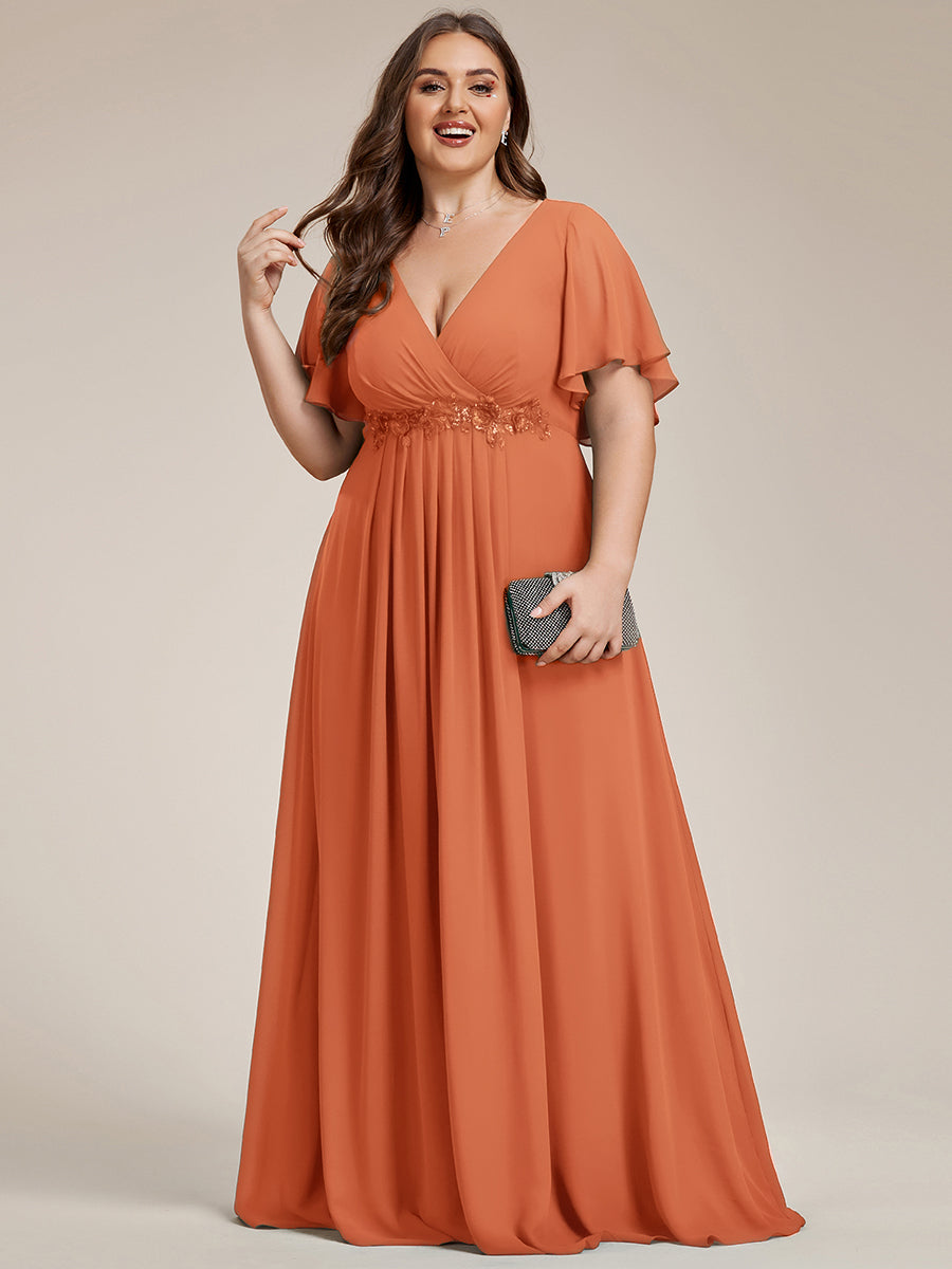Robe de soirée élégante en mousseline de soie avec manches flottantes #Couleur_Melon Ambré