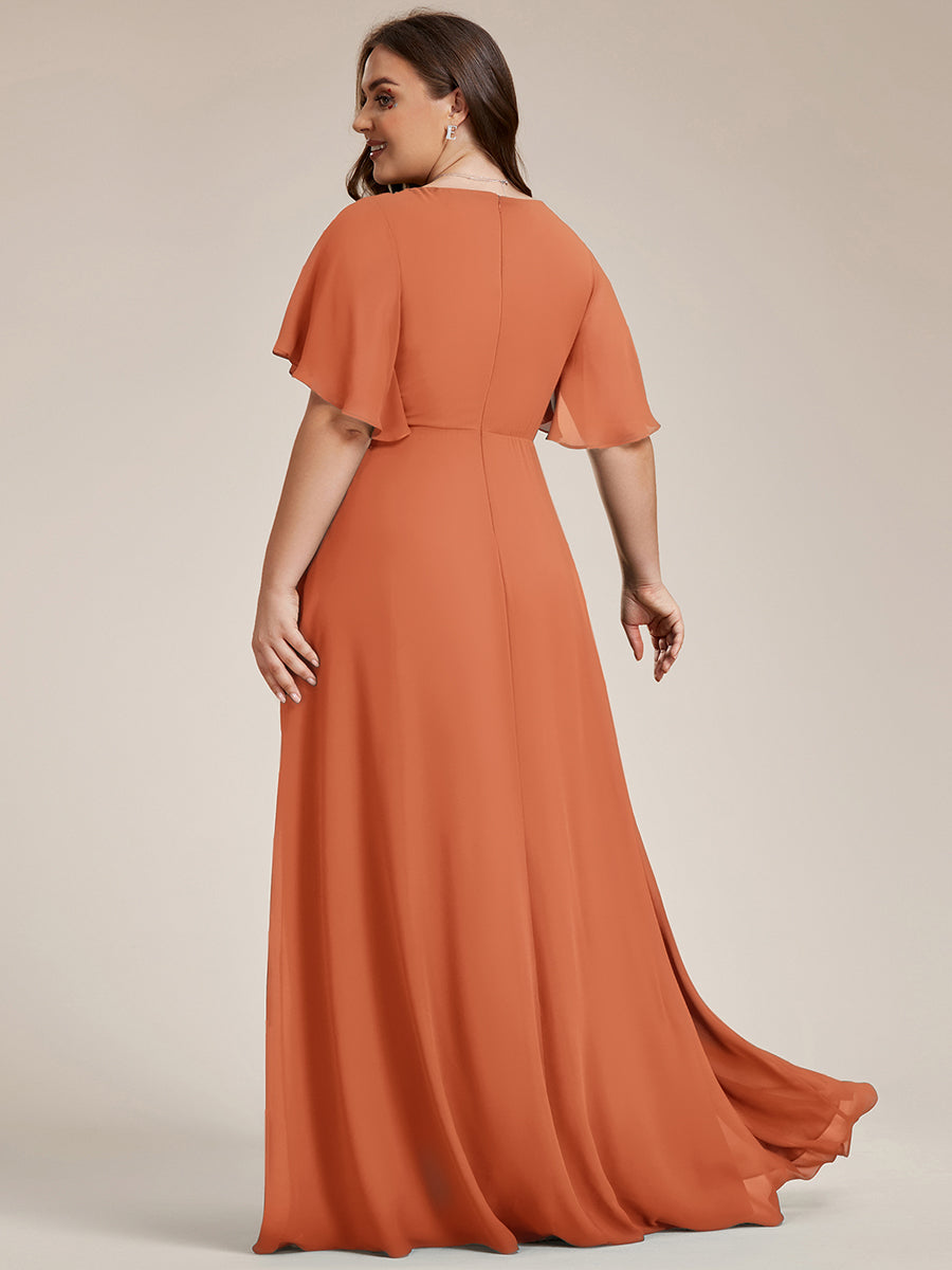 Robe de soirée élégante en mousseline de soie avec manches flottantes #Couleur_Melon Ambré