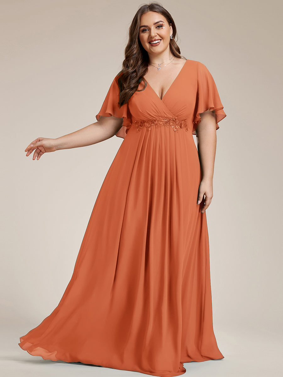 Robe de soirée élégante en mousseline de soie avec manches flottantes #Couleur_Melon Ambré