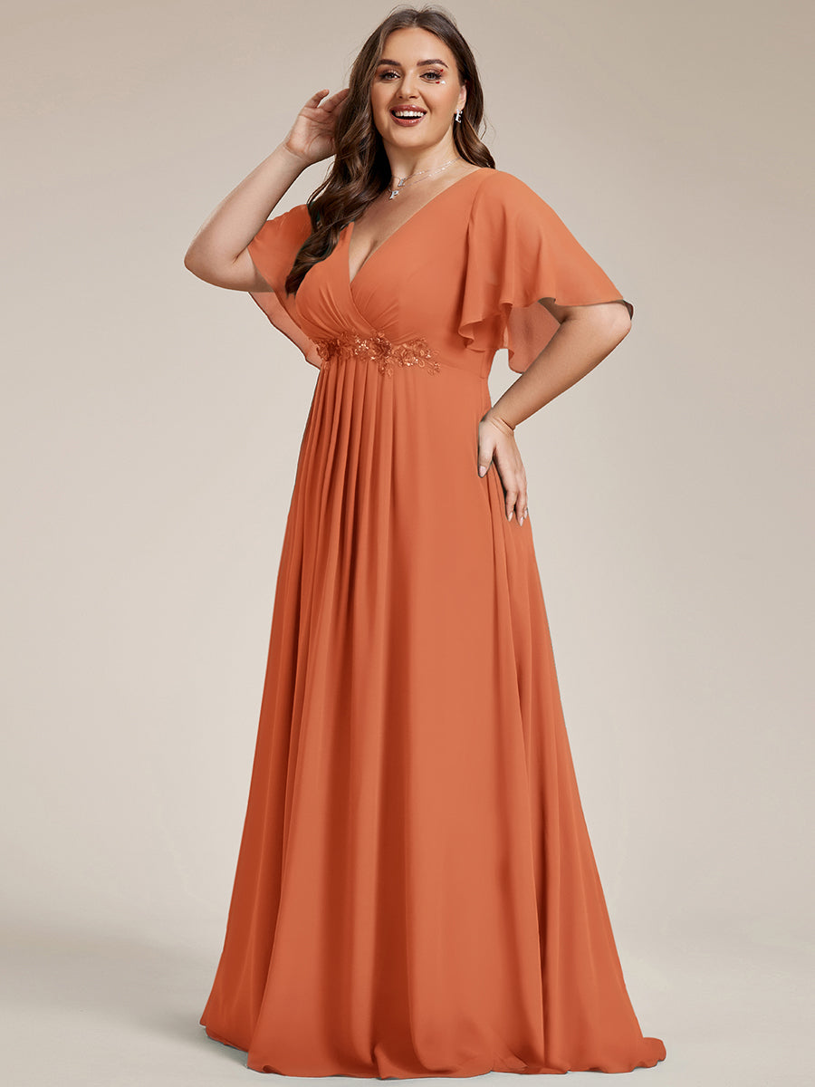 Robe de soirée élégante en mousseline de soie avec manches flottantes #Couleur_Melon Ambré