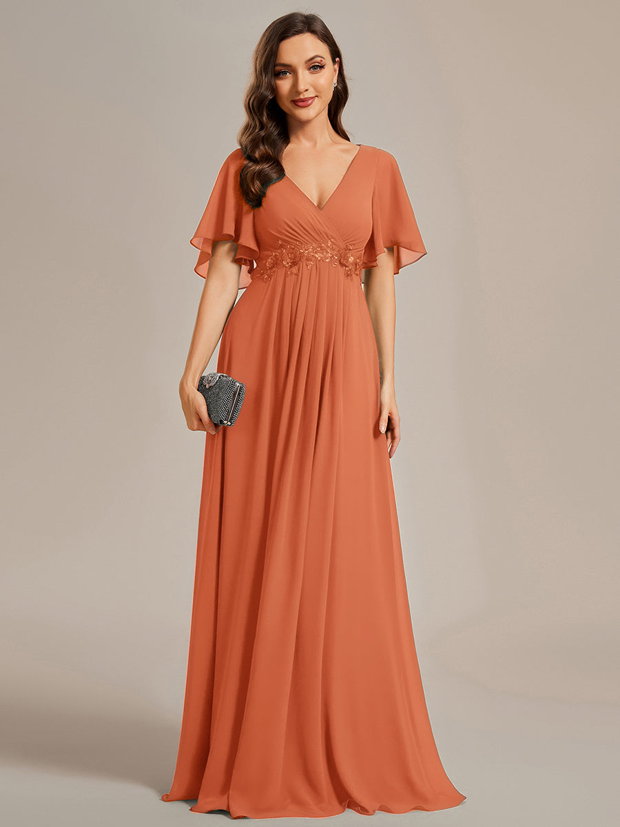 Robe de soirée élégante en mousseline de soie avec manches flottantes #Couleur_Melon Ambré