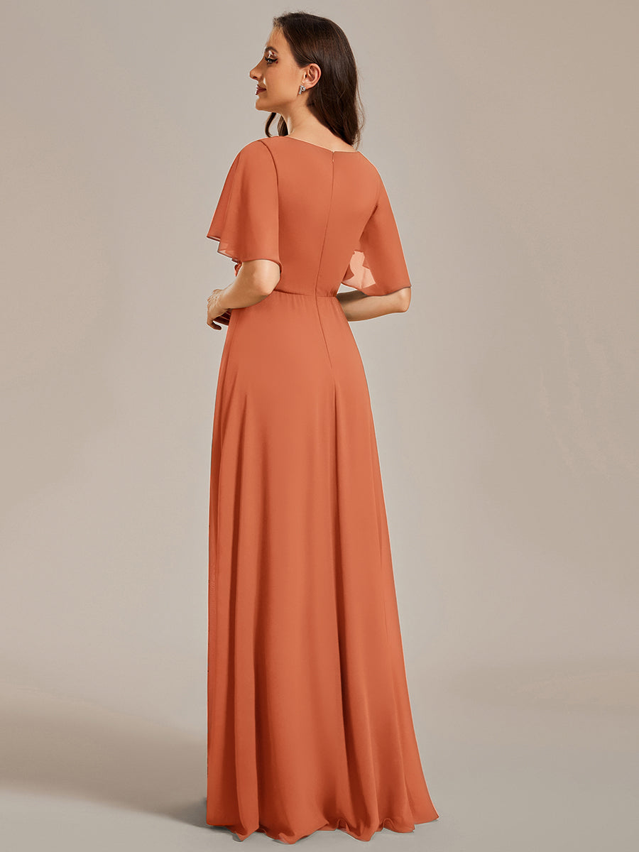 Robe de soirée élégante en mousseline de soie avec manches flottantes #Couleur_Melon Ambré
