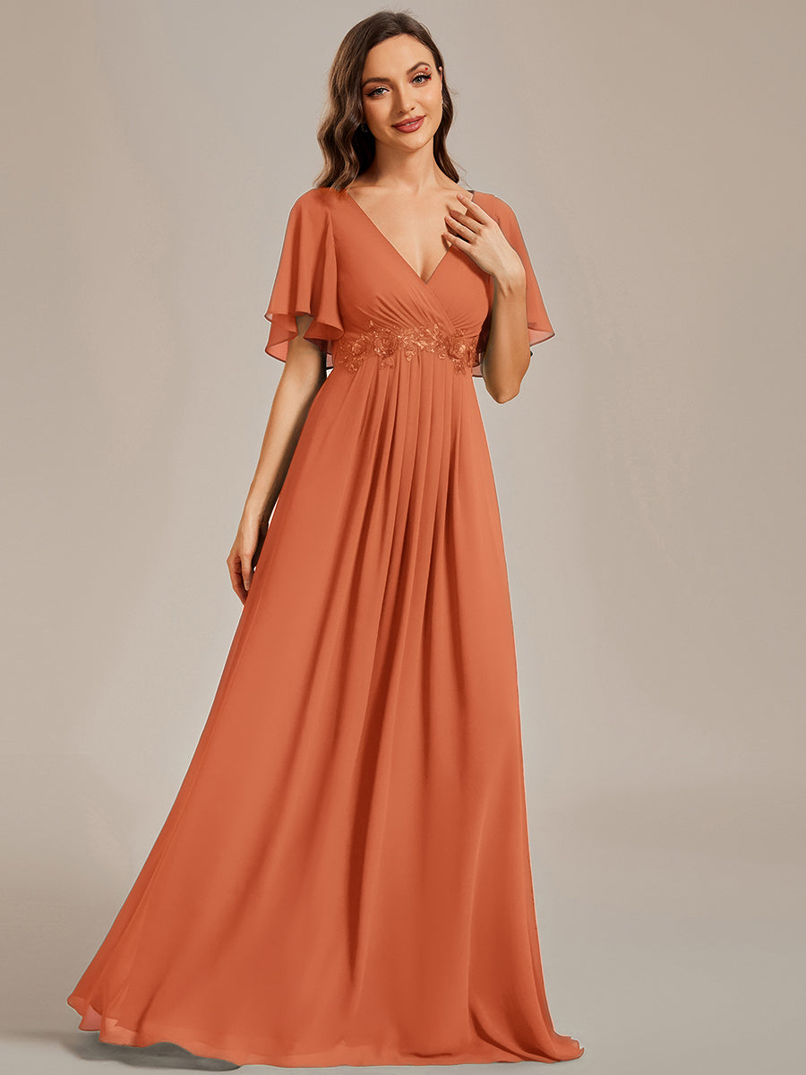 Robe de soirée élégante en mousseline de soie avec manches flottantes #Couleur_Melon Ambré