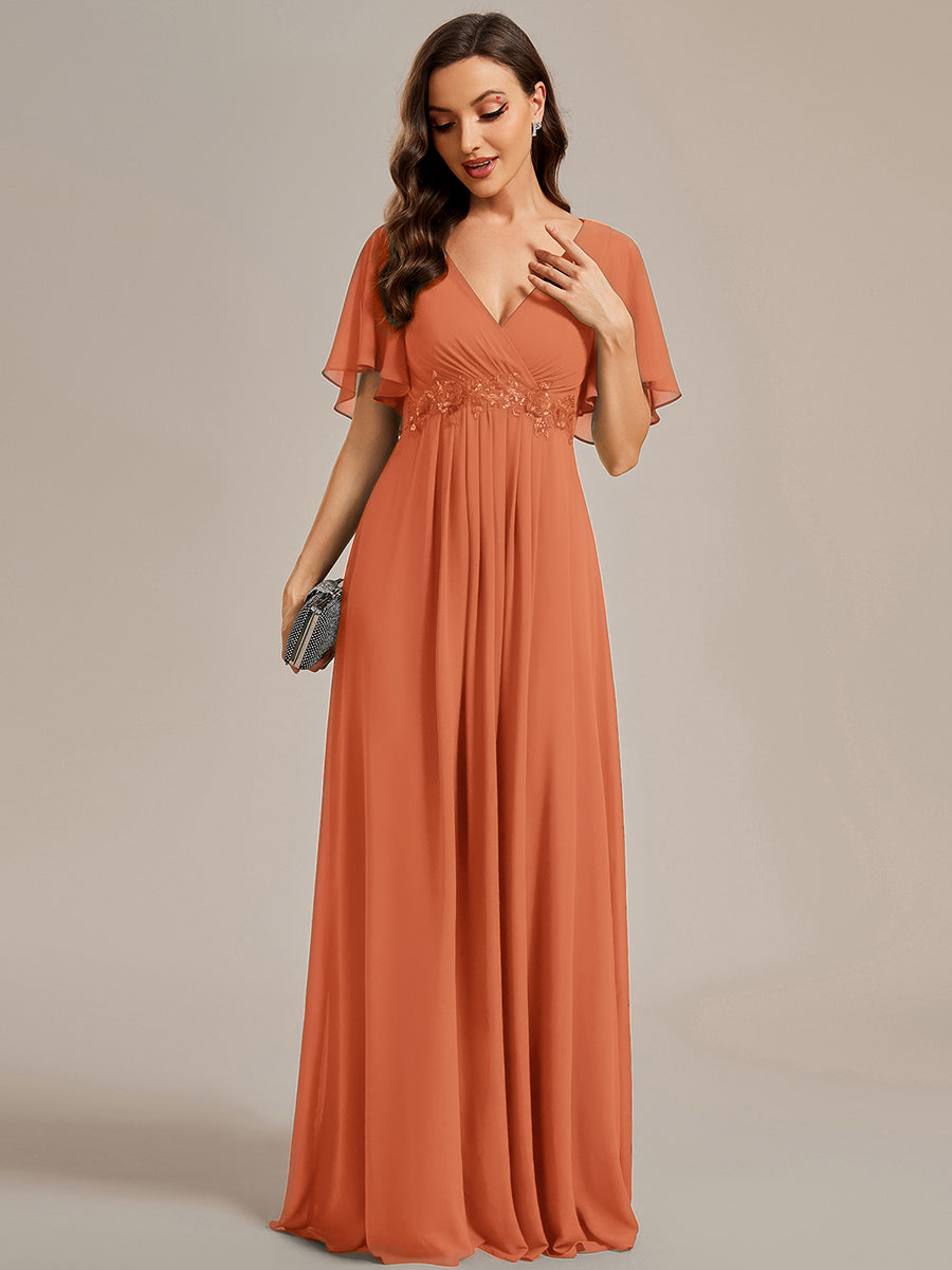 Robe de soirée élégante en mousseline de soie avec manches flottantes #Couleur_Melon Ambré