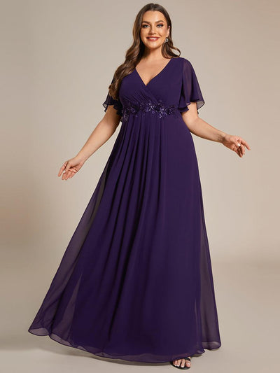 pretty IVYROSE|Robe longue en mousseline avec manches volantées et détails en appliqué