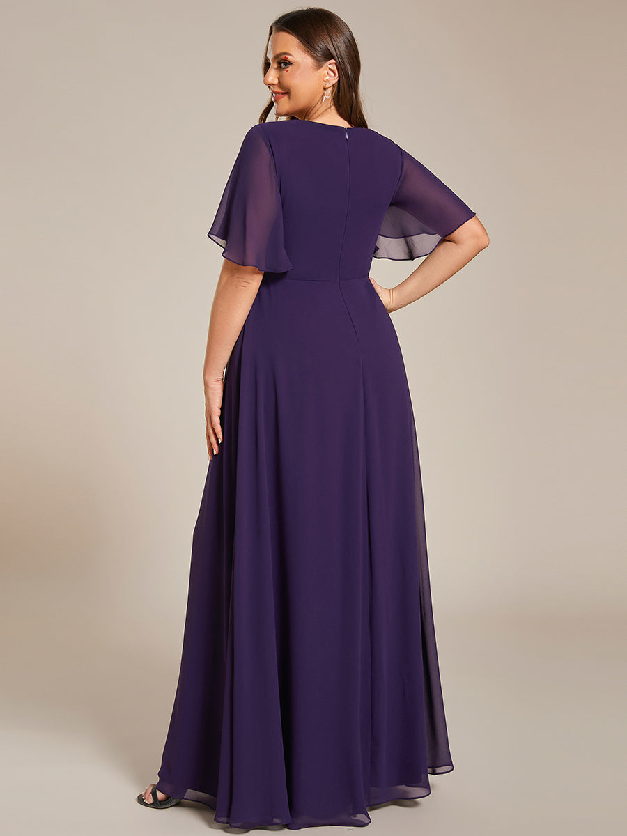 Robe de soirée élégante en mousseline de soie avec manches flottantes#Couleur_Violet Fonce