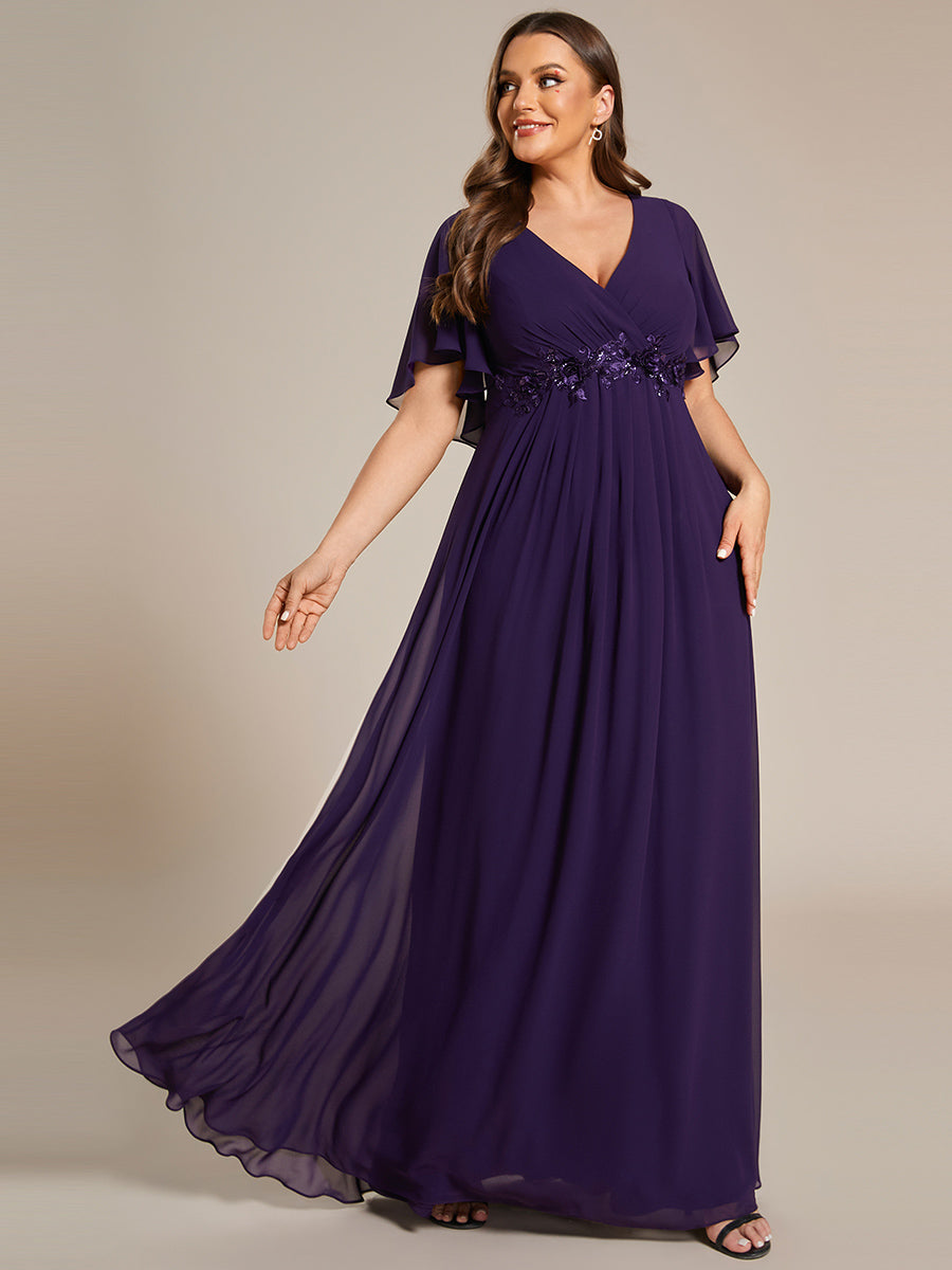 Robe de soirée élégante en mousseline de soie avec manches flottantes#Couleur_Violet Fonce