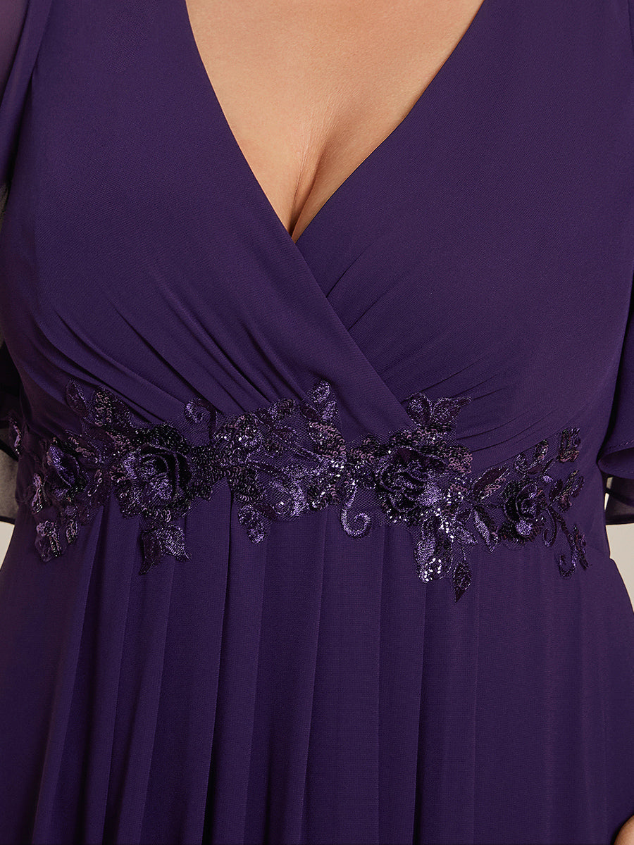Robe de soirée élégante en mousseline de soie avec manches flottantes#Couleur_Violet Fonce