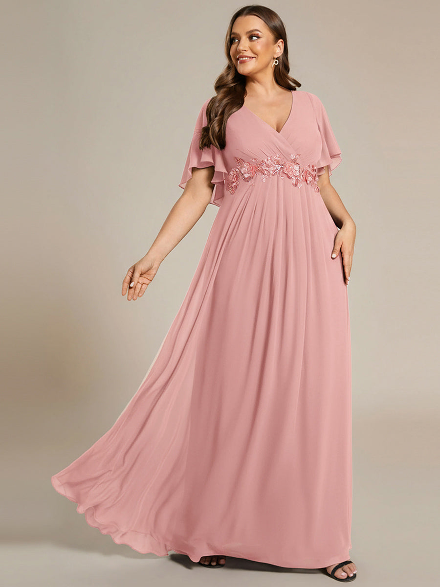 Robe de soirée élégante en mousseline de soie avec manches flottantes#Couleur_Rose fumee