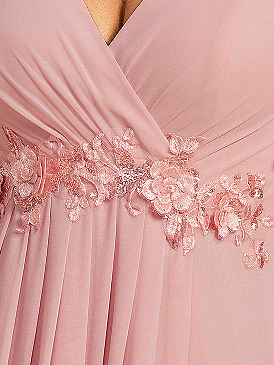 Robe de soirée élégante en mousseline de soie avec manches flottantes #Couleur_Rose fumee