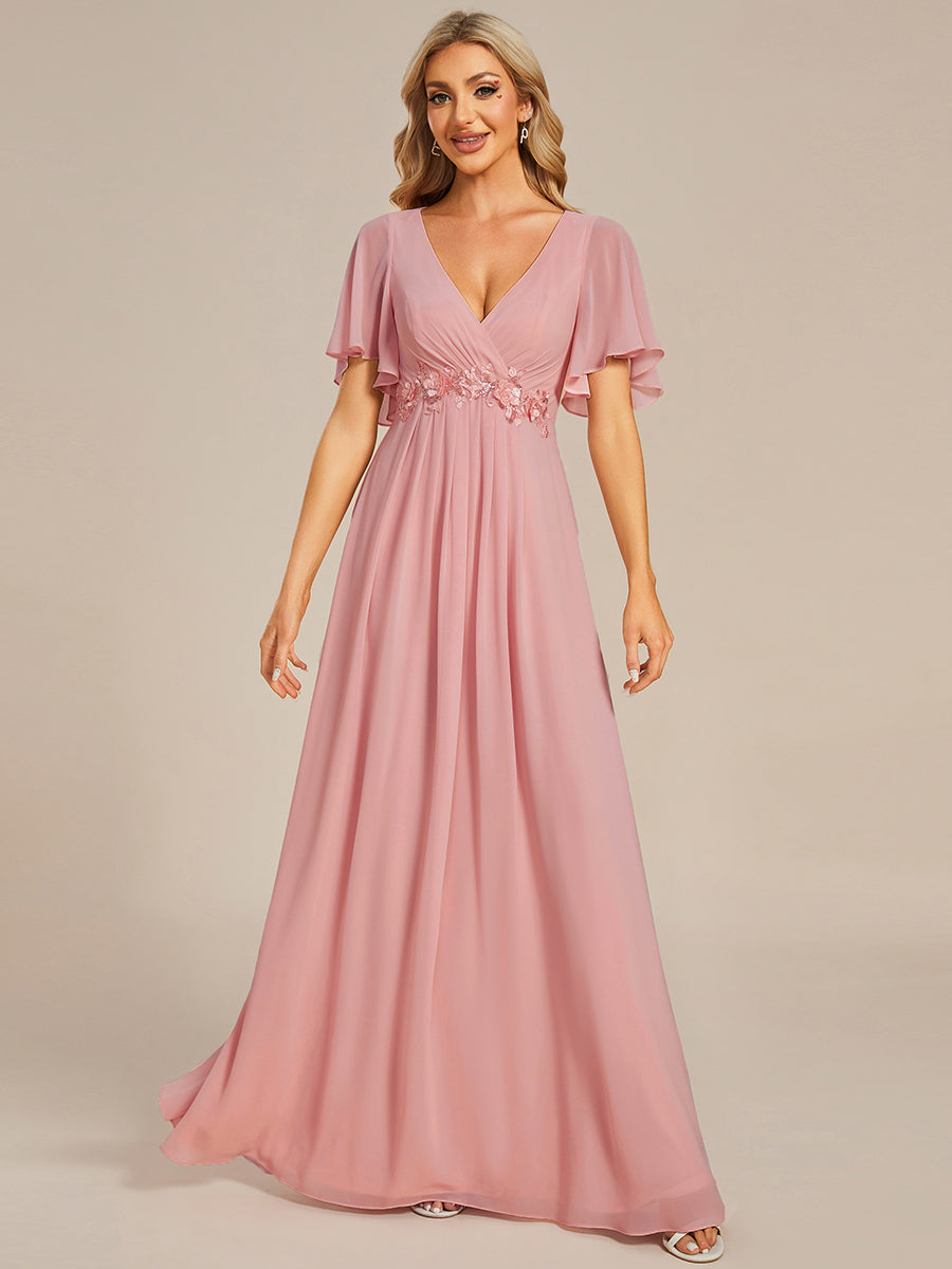 Robe de soirée élégante en mousseline de soie avec manches flottantes #Couleur_Rose fumee